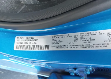 2025 Ram 1500 Big Horn 4X2 5'7 Box z USA, uszkodzony, nr VIN 1C6RREFG7SN740902